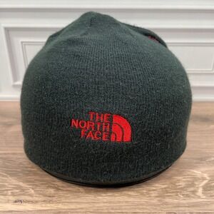 The North Face Reversible Beanie Hat Kids OS Black Red Logo Knit Skull Cap